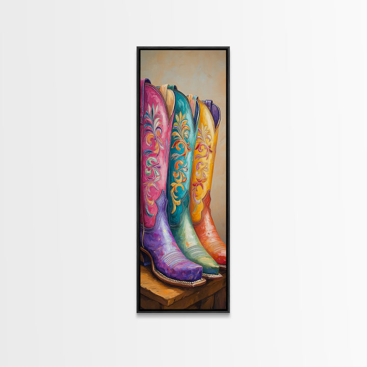 Bright Floral Western Boots Wall Art, Cowgirl Canvas Print For Boho Bedroom Living Room Ranch Home Decor Housewarming Gift