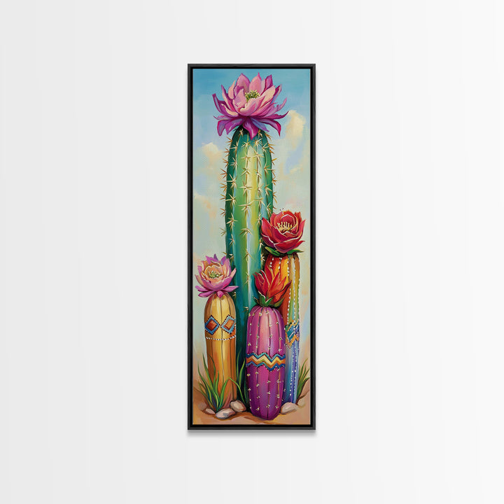 Blooming Desert Cactus Garden Wall Art, Colorful Southwest Canvas Print, Boho Western Living Room Decor, Nature Lover Gift