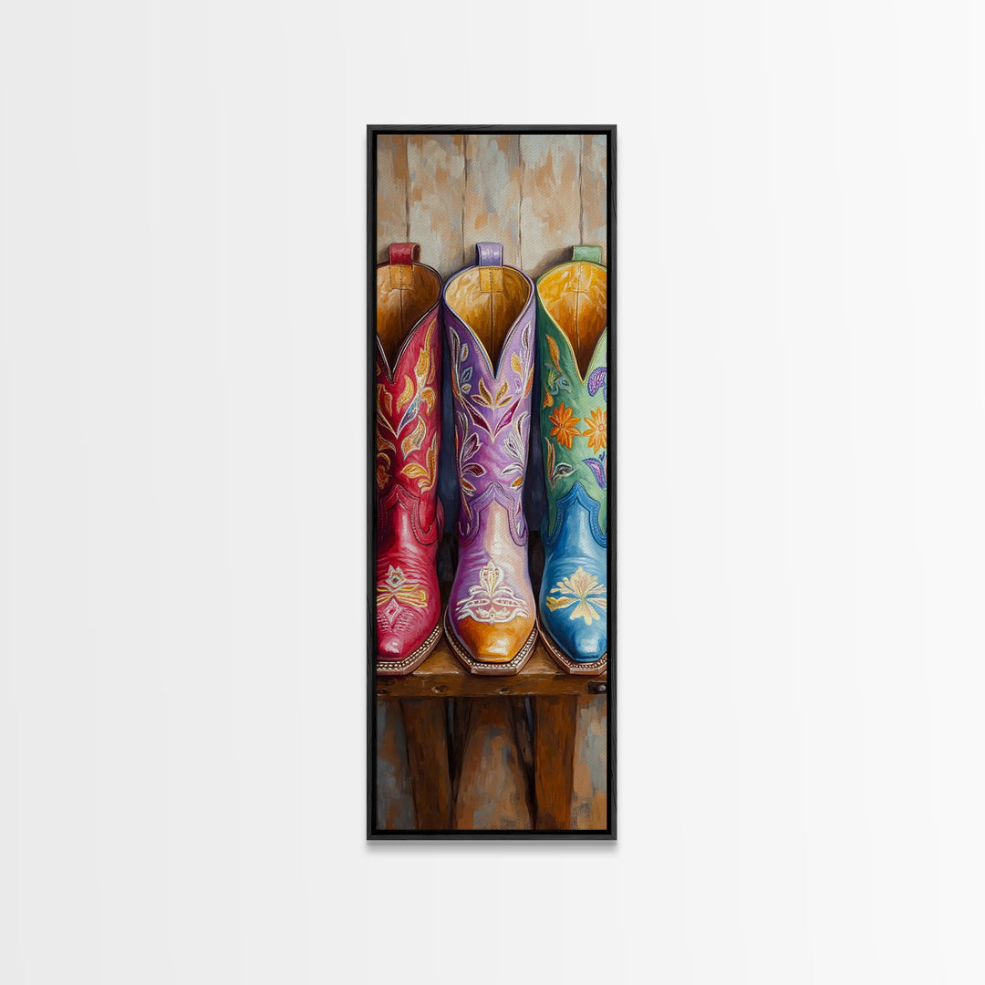 Close Up Floral Cowboy Boots Canvas Print, Western Wall Art, Cowgirl Decor, Southwestern Decor, Rustic Home Decor, Gift For Her