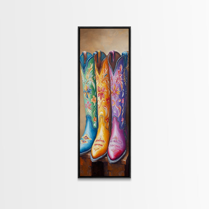 Turquoise Yellow Pink Cowboy Boots Wall Art, Western Cowgirl Decor, Floral Canvas Print, Rustic Farmhouse Gift For Her, Home Decor