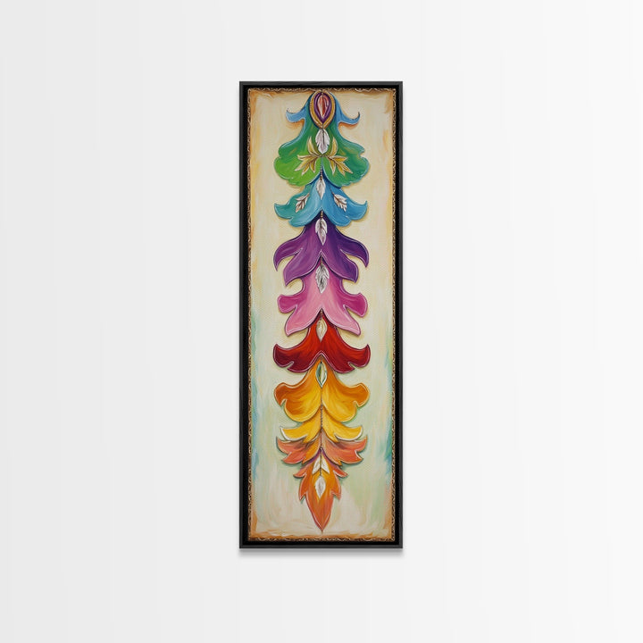 Colorful Layered Feather Wall Art, Western Boho Canvas Print, Southwestern Ranch Decor, Vibrant Farmhouse Housewarming Gift
