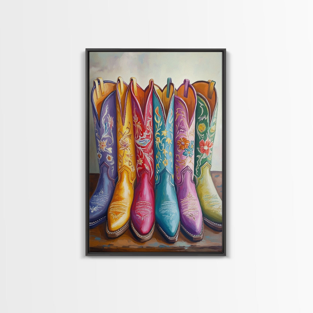 Tall Turquoise Red And Purple Cowboy Boots Canvas Print, Floral Western Wall Art, Cowgirl Ranch Decor, Gift For Her Home Decor