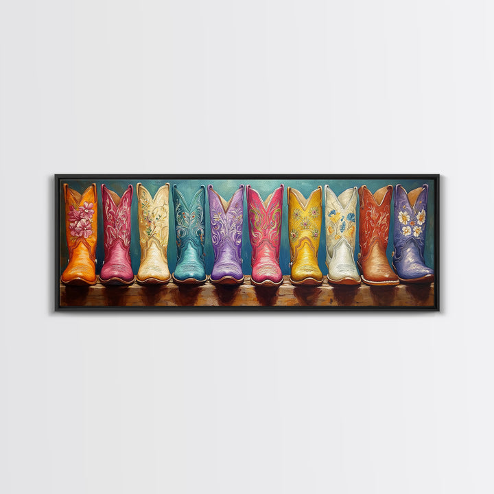 Vibrant Floral Cowgirl Boots Wall Art, Western Wall Decor, Maximalist Canvas Print, Boho Home Decor, Trendy Gift For Her
