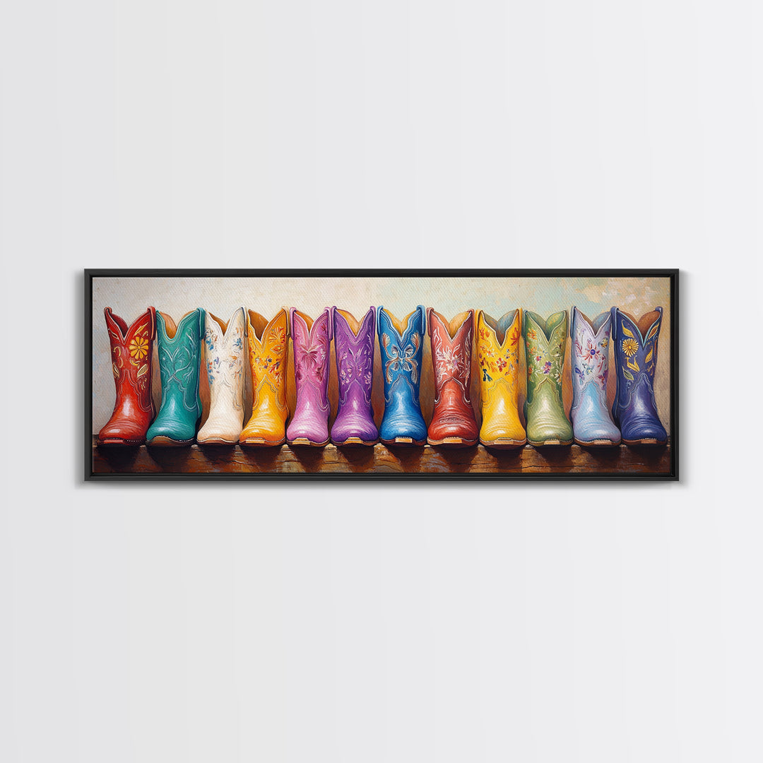 Bright Western Cowboy Boots Wall Art, Colorful Ranch Decor, Cowgirl Canvas Print, Rustic Farmhouse Living Room Art Gift