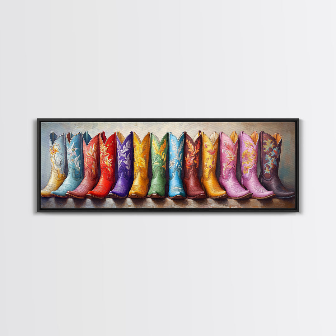 Tall Rainbow Cowboy Boots Wall Art, Western Decor, Colorful Cowgirl Canvas Print, Rustic Farmhouse Living Room Art Gift Idea