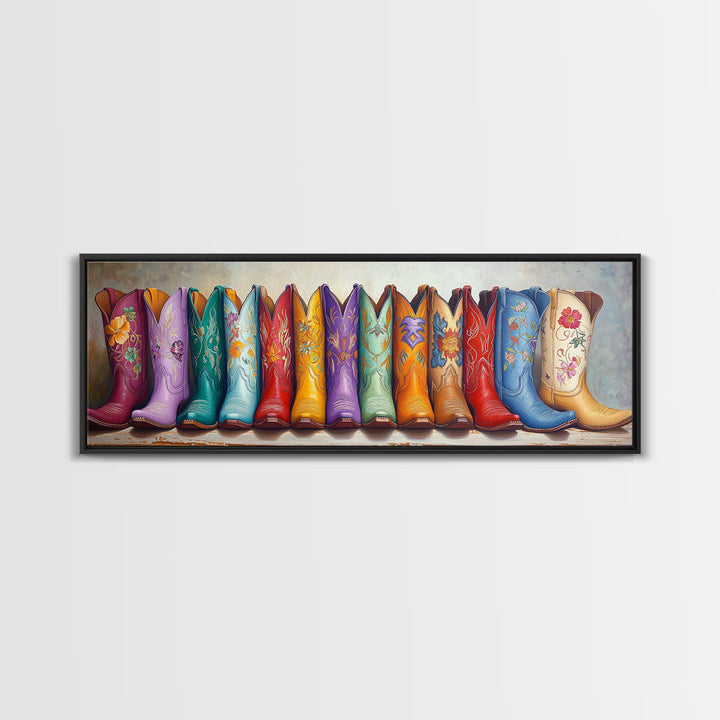 Colorful Embroidered Cowboy Boots Wall Art, Western Cowgirl Decor, Boho Ranch Living Room Print, Rustic Housewarming Gift