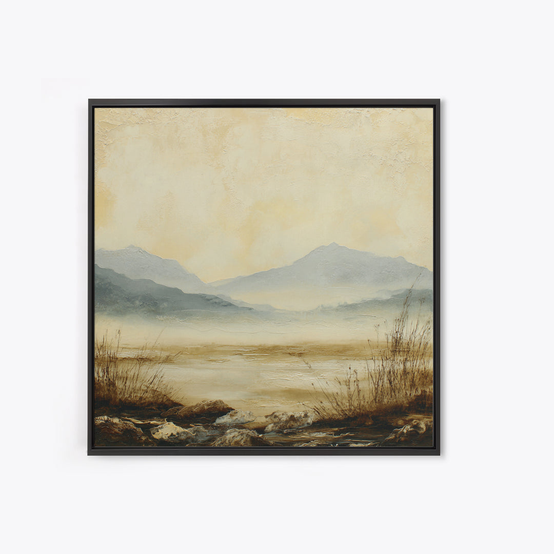 Panoramic Misty Mountain Landscape Framed Canvas Print, Above Bed Art, Bedroom Wall Art, Bedroom Decor, Fine Art, Serenity, ABA-1x1-1