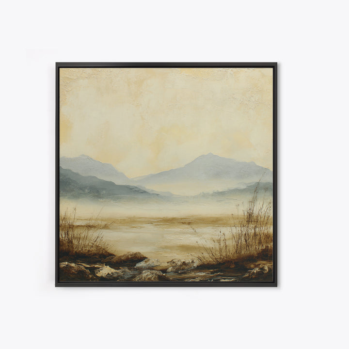 Panoramic Misty Mountain Landscape Framed Canvas Print, Above Bed Art, Bedroom Wall Art, Bedroom Decor, Fine Art, Serenity, ABA-1x1-1