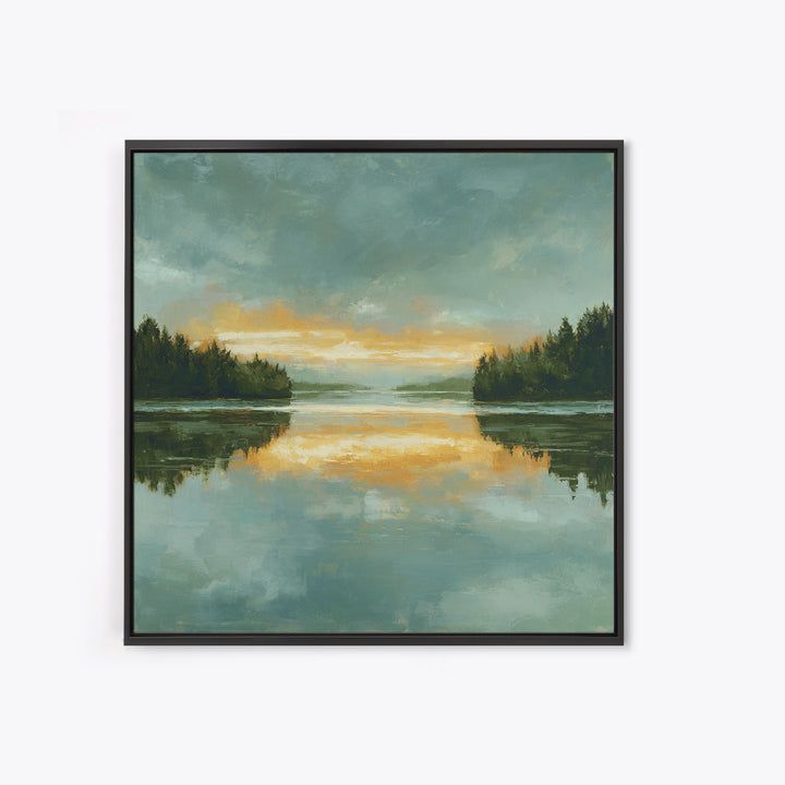 Calming Lake Reflection Framed Canvas Print, Above Bed Art, Textured Wall Art, Bedroom Decor, Fine Art, Serenity, Western Decor, ABA-1x1-11