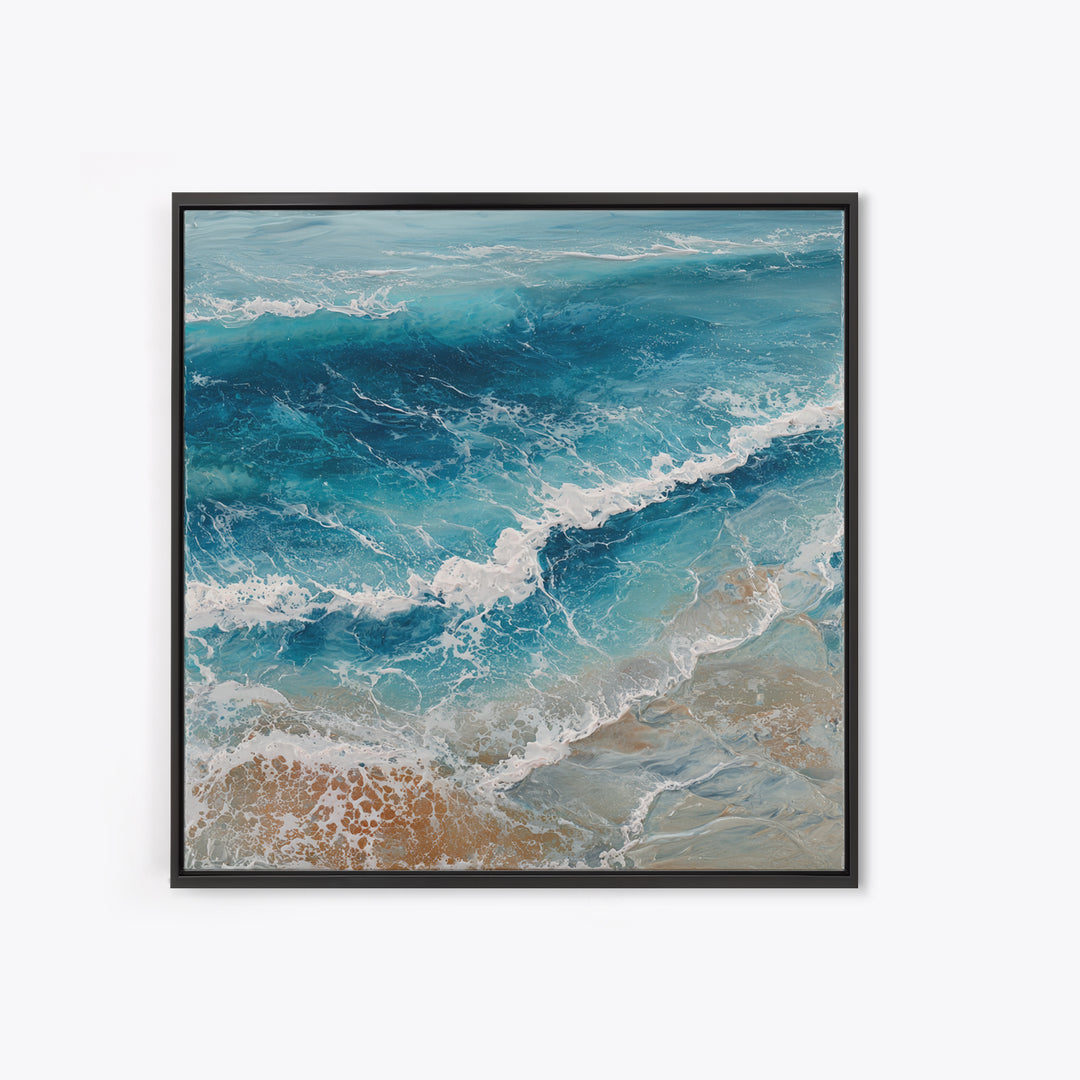 Serene Ocean Tide Seen from Above Framed Canvas Print, Above Bed Art, Photography Prints, Bedroom Decor, Oil Painting, Serenity, ABA-1x1-21