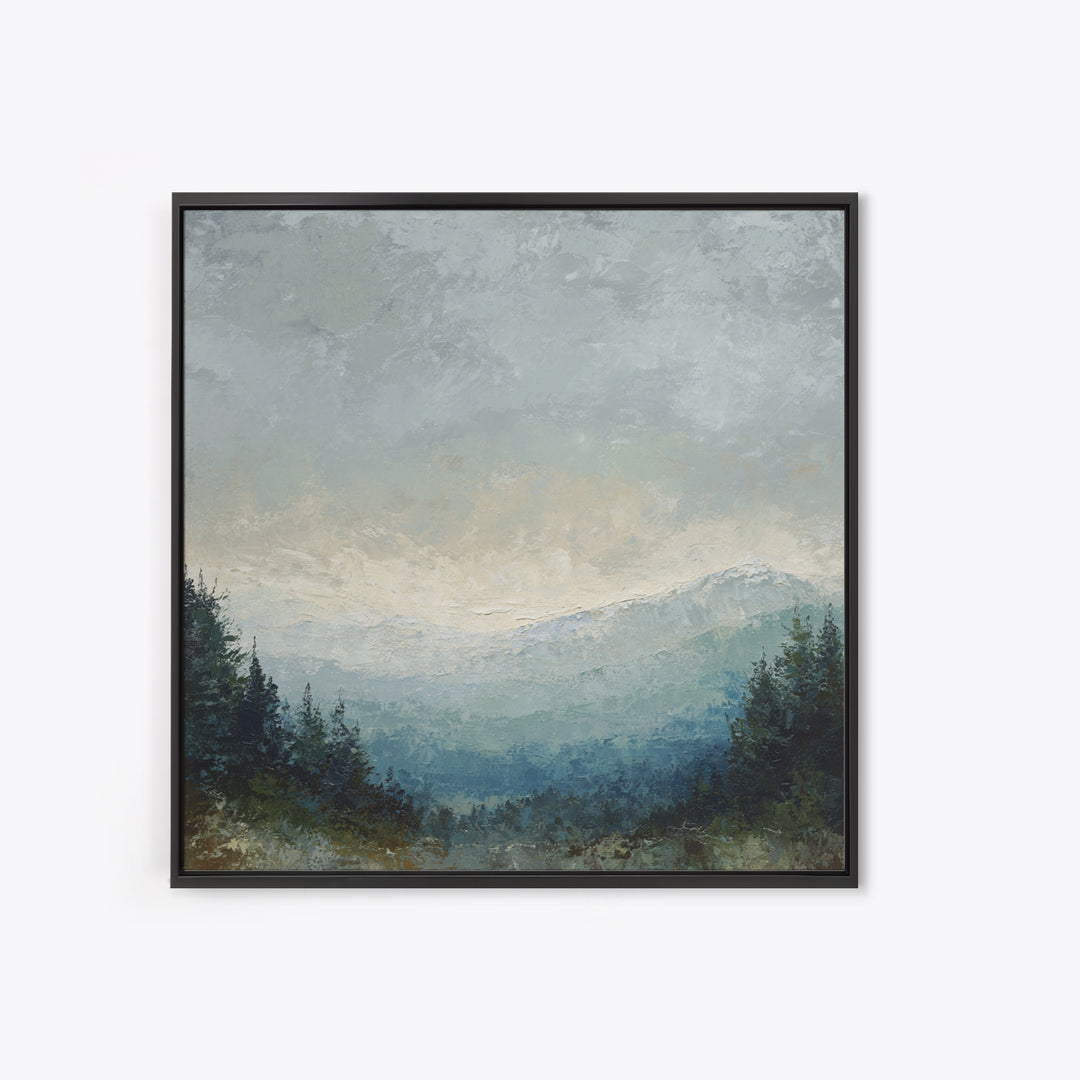 Soft Alpine Horizon Framed Canvas Print, Above Bed Art, Boho Decor, Bedroom Decor, Fine Art, Serenity, Statement Artwork, ABA-1x1-24