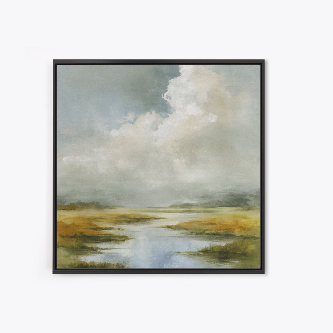 Tranquil Cloudscape with Blush Undertones Framed Canvas Print, Above Bed Art, Modern Decor, Bedroom Decor, Fine Art, Serenity, ABA-1x1-29