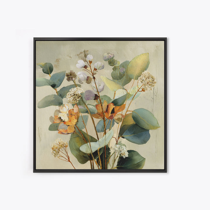 Soft Eucalyptus Branches Arranged Symmetrically Canvas Print, Above Bed Art, Living Room Wall Art, Bedroom Decor, Serenity, ABA-1x1-30