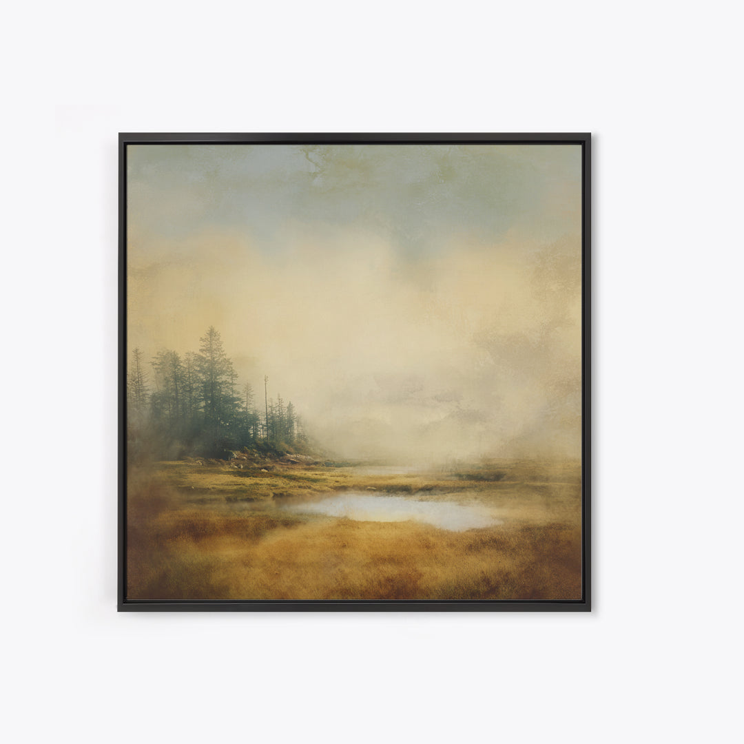 Quiet Forest Ridge Softened by Fog Framed Canvas Print, Above Bed Art, Bedroom Wall Art, Bedroom Decor, Fine Art, Serenity, ABA-1x1-38
