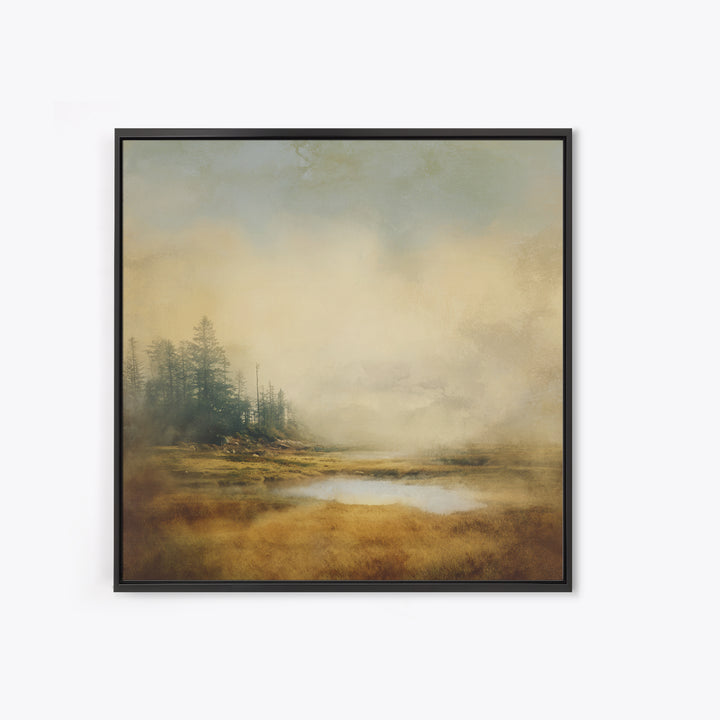 Quiet Forest Ridge Softened by Fog Framed Canvas Print, Above Bed Art, Bedroom Wall Art, Bedroom Decor, Fine Art, Serenity, ABA-1x1-38