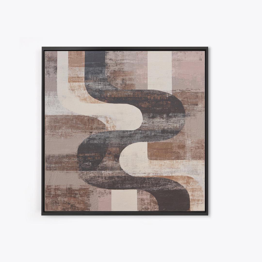 Warm Taupe Abstract Waves Framed Canvas Print, Above Bed Art, Horizontal Wall Art, Bedroom Decor, Abstract Art, Serenity, ABA-1x1-39