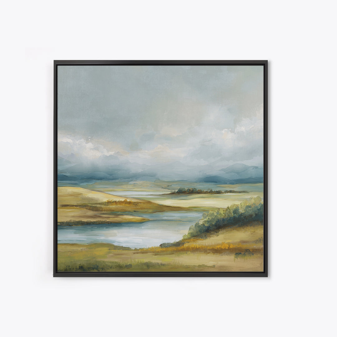 Soft Romantic Landscape Framed Canvas Print, Above Bed Art, Home Decor, Bedroom Decor, Oil Painting, Serenity, Contemporary Art, ABA-1x1-41