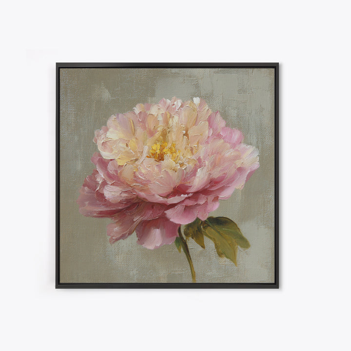 Romantic Oversized Peony Bloom on Warm Linen Canvas Print, Above Bed Art, Western Decor, Bedroom Decor, Abstract Art, Serenity, ABA-1x1-50