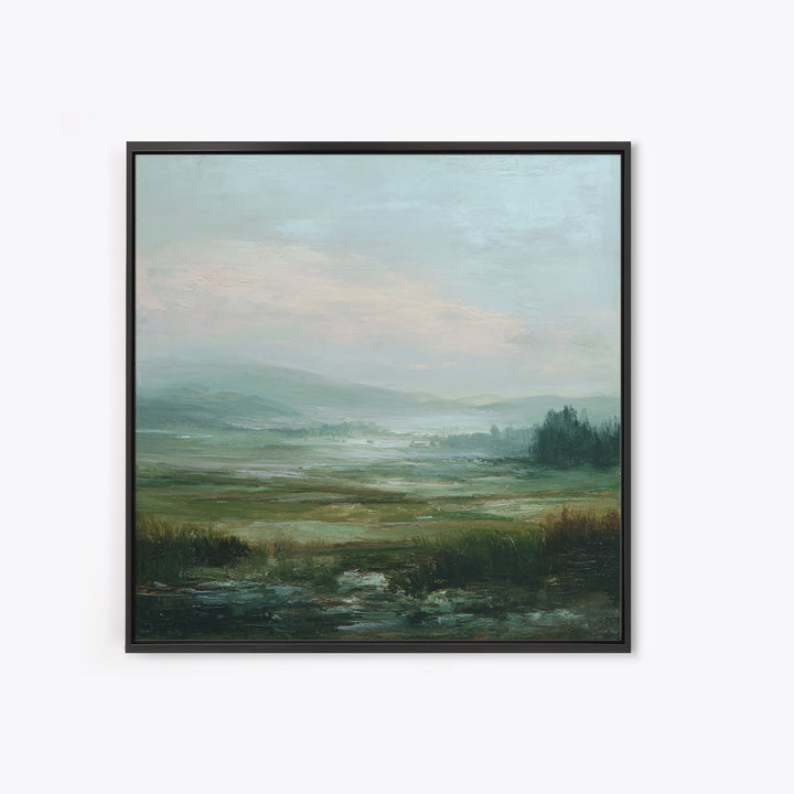 Soft Romantic Landscape Framed Canvas Print, Above Bed Art, Home Decor, Bedroom Decor, Oil Painting, Serenity, Contemporary Art, ABA-1x1-65