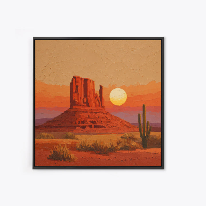 Dreamy Desert Sunset Framed Canvas Print, Above Bed Art, Bedroom Decor, Oil Painting, Serenity, Boho Decor, Western Decor, ABA-1x1-7