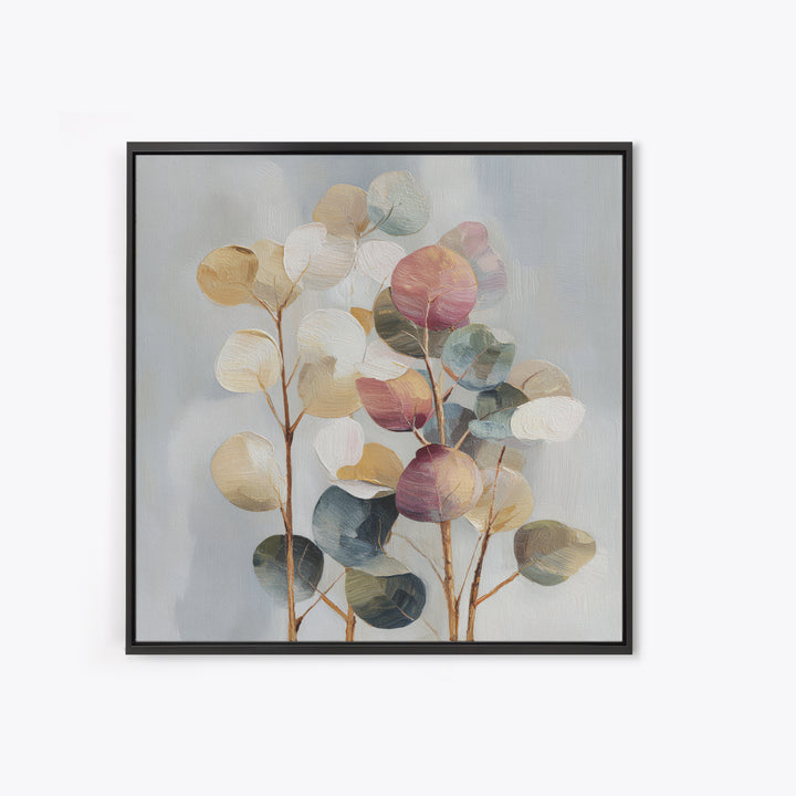 Soft Eucalyptus Branches Arranged Symmetrically Framed Canvas Print, Above Bed Art, Home Decor, Bedroom Decor, Serenity, ABA-1x1-78