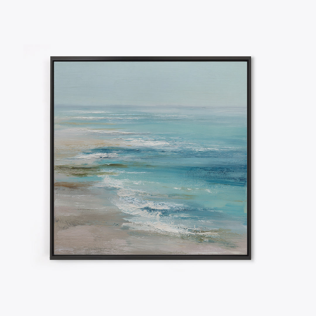 Serene Ocean Tide Seen from Above Framed Canvas Print, Above Bed Art, Luxury Decor, Bedroom Decor, Fine Art, Serenity, ABA-1x1-93