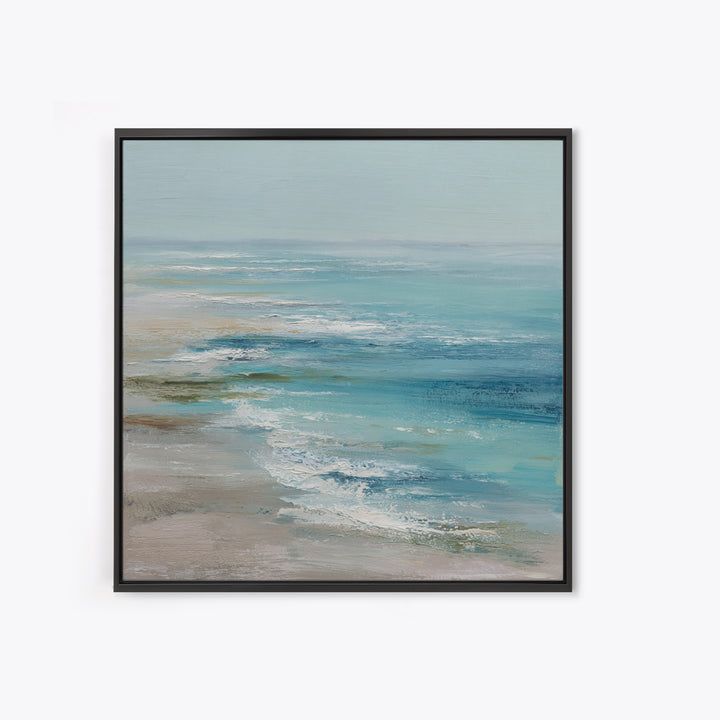 Serene Ocean Tide Seen from Above Framed Canvas Print, Above Bed Art, Luxury Decor, Bedroom Decor, Fine Art, Serenity, ABA-1x1-93