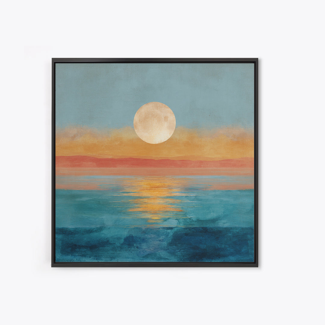 Quiet Moon over a Calm Ocean Horizon Canvas Print, Above Bed Art, Wall Art, Bedroom Decor, Oil Painting, Serenity, ABA-1x1-99