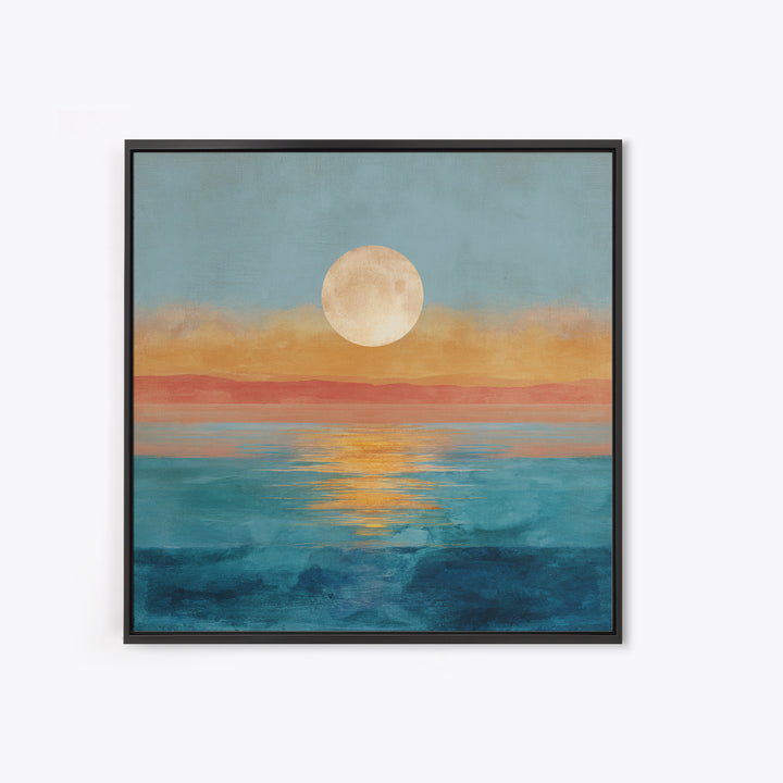 Quiet Moon over a Calm Ocean Horizon Canvas Print, Above Bed Art, Wall Art, Bedroom Decor, Oil Painting, Serenity, ABA-1x1-99