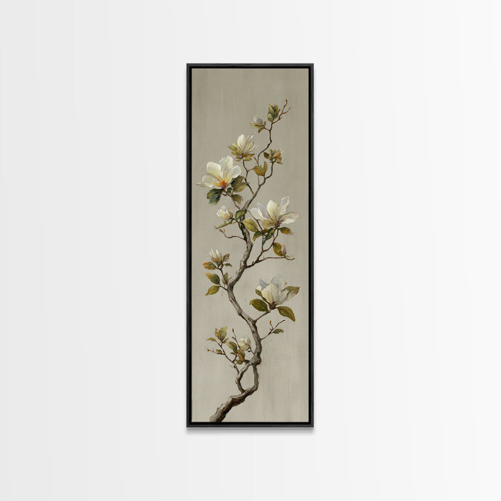 Delicate Magnolia Branch on Cream Background Canvas Print, Above Bed Art, Horizontal Wall Art, Bedroom Decor, Oil Painting, ABA-1x3-100