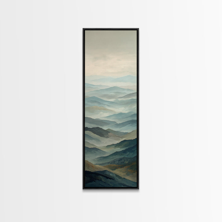 Panoramic Misty Mountain Landscape Canvas Print, Above Bed Art, Fine Art Print, Bedroom Decor, Oil Painting, Serenity, ABA-1x3-13