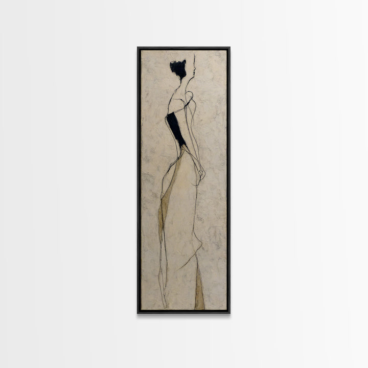 Minimal Two Figure Line Drawing Framed Canvas Print, Above Bed Art, Luxury Decor, Bedroom Decor, Serenity, Mid Century Modern, ABA-1x3-20
