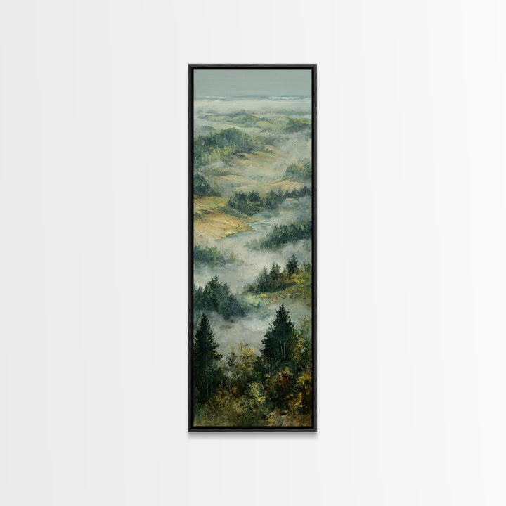 Quiet Forest Ridge Softened by Fog Canvas Print, Above Bed Art, Boho Decor, Bedroom Decor, Serenity, Statement Artwork, ABA-1x3-26