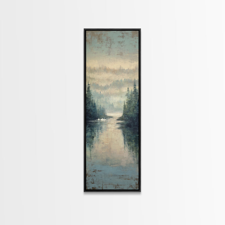Paired Swans in a Dreamy Painterly Lake Canvas Print, Above Bed Art, Living Room Wall Art, Bedroom Decor, Serenity, Wall Decor, ABA-1x3-34
