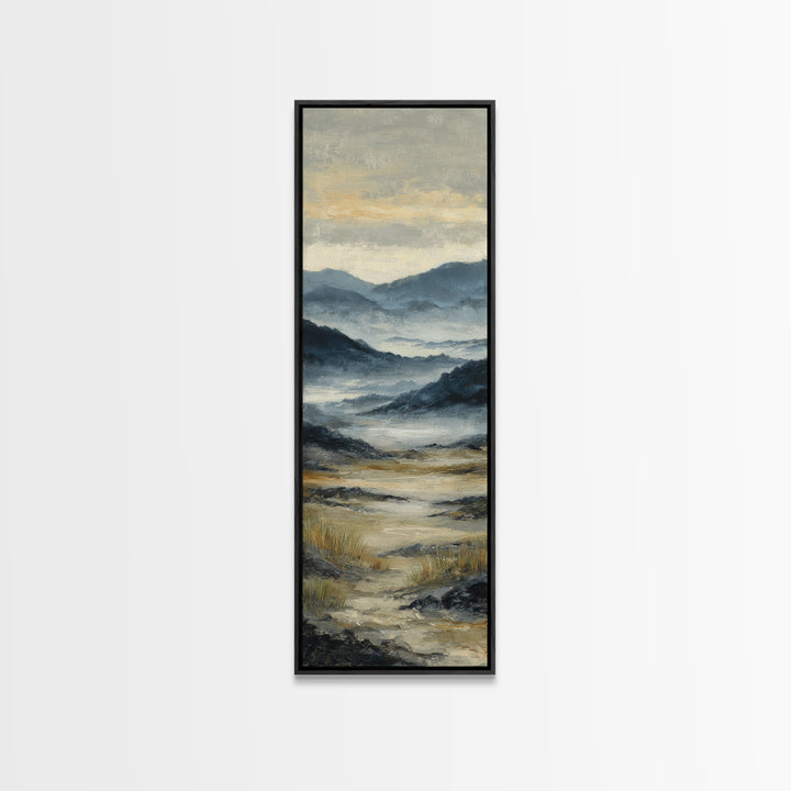 Panoramic Misty Mountain Landscape Canvas Print, Above Bed Art, Fine Art Print, Bedroom Decor, Oil Painting, Serenity, ABA-1x3-37
