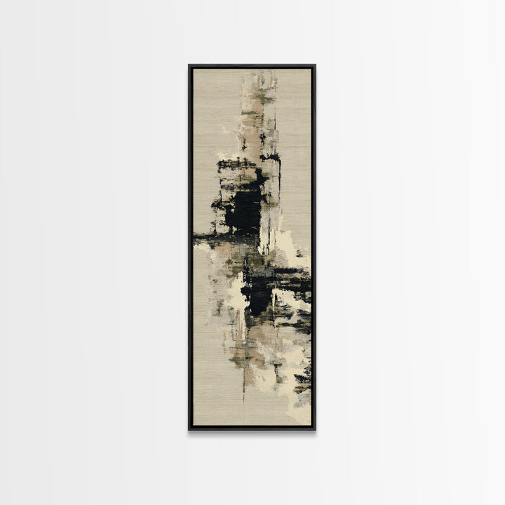 Japandi Ink Shapes Framed Canvas Print, Above Bed Art, Western Decor, Bedroom Decor, Abstract Art, Serenity, ABA-1x3-54