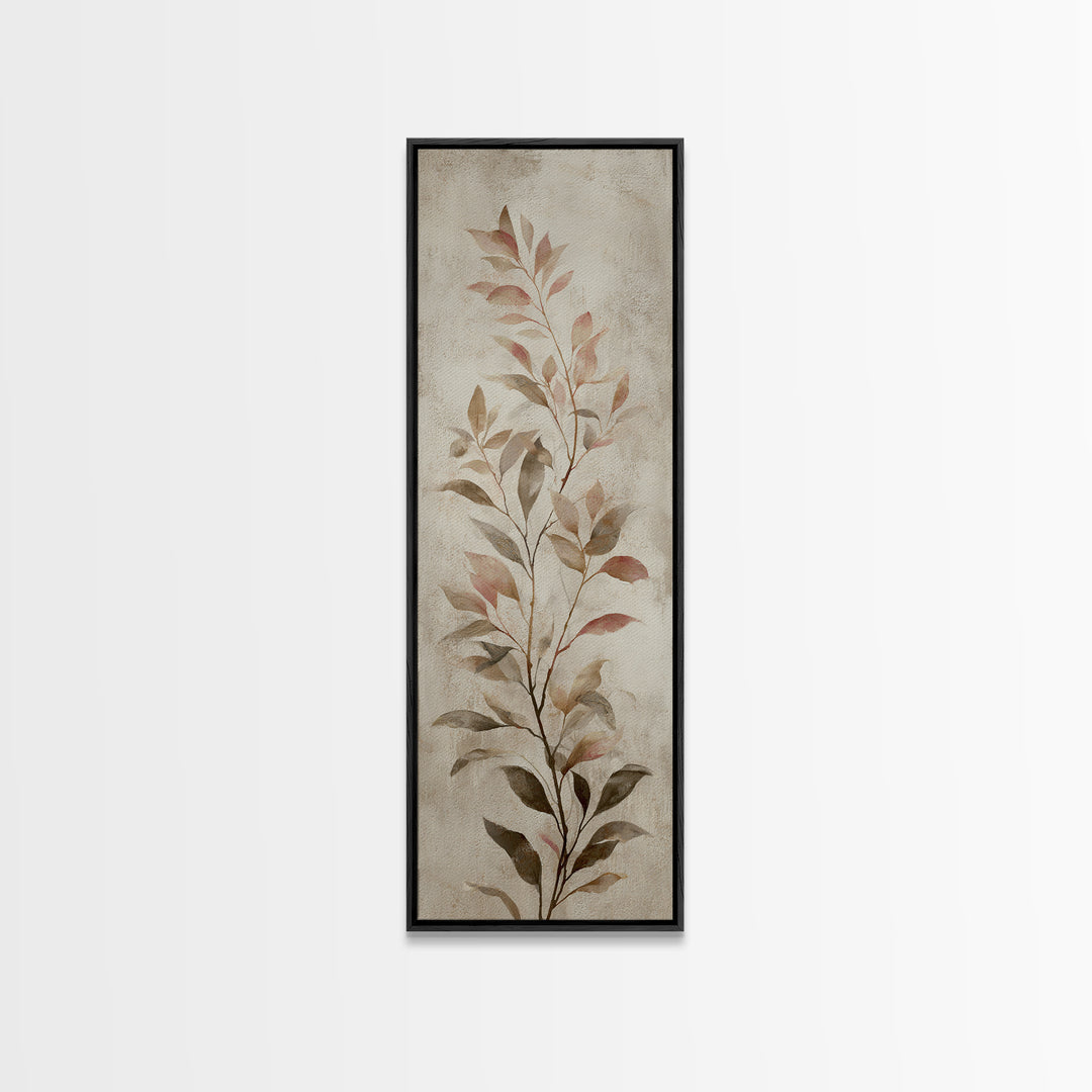 Tonal Botanical Shadows on Plaster Surface Canvas Print, Above Bed Art, Textured Wall Art, Bedroom Decor, Oil Painting, ABA-1x3-59
