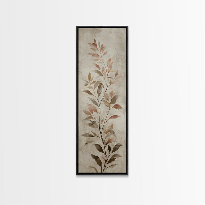 Tonal Botanical Shadows on Plaster Surface Canvas Print, Above Bed Art, Textured Wall Art, Bedroom Decor, Oil Painting, ABA-1x3-59