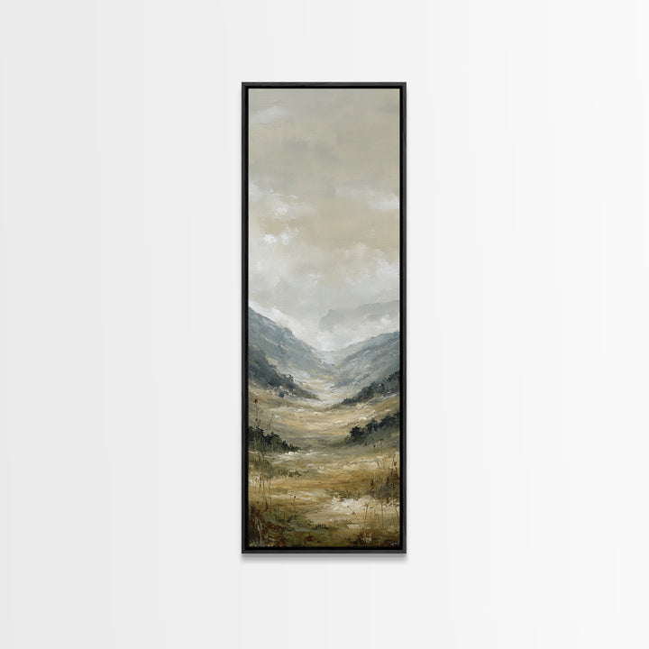 Panoramic Misty Mountain Landscape Framed Canvas Print, Above Bed Art, Textured Painting, Bedroom Decor, Fine Art, Serenity, ABA-1x3-61