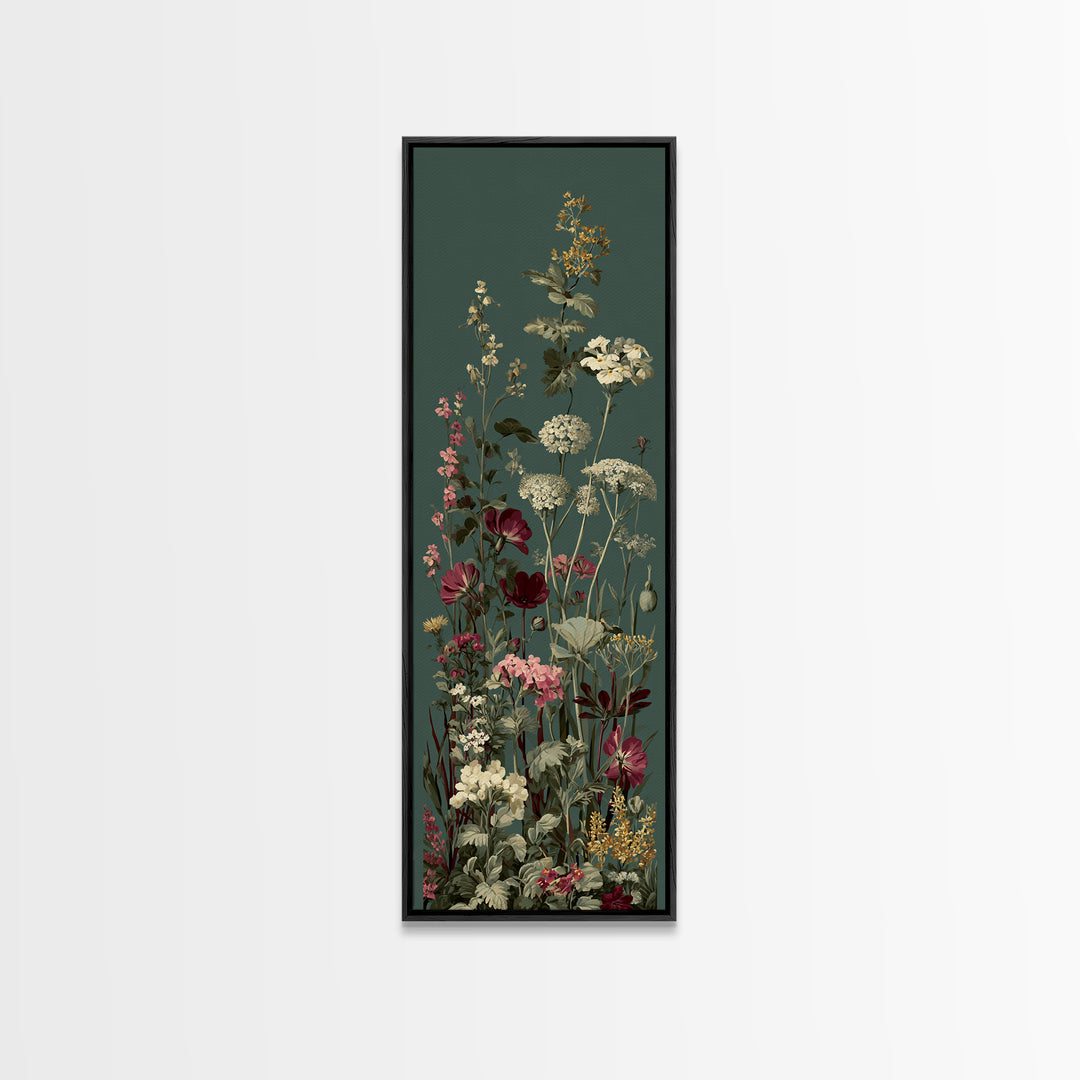 Wide Meadow of Muted Wildflowers at Dusk Framed Canvas Print, Above Bed Art, 3 Piece Wall Art, Bedroom Decor, Watercolor Art, ABA-1x3-70