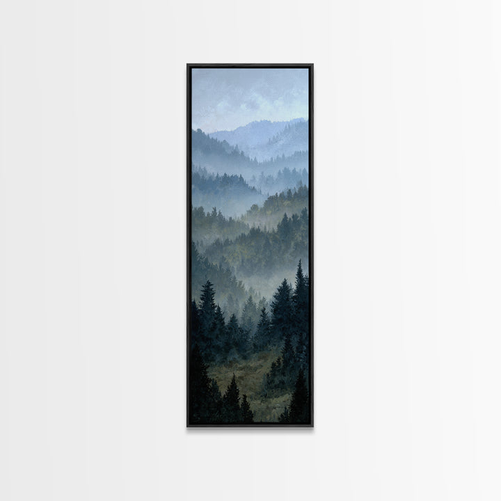 Quiet Forest Ridge Softened by Fog Framed Canvas Print, Above Bed Art, Bedroom Wall Decor, Bedroom Decor, Fine Art, Serenity, ABA-1x3-74