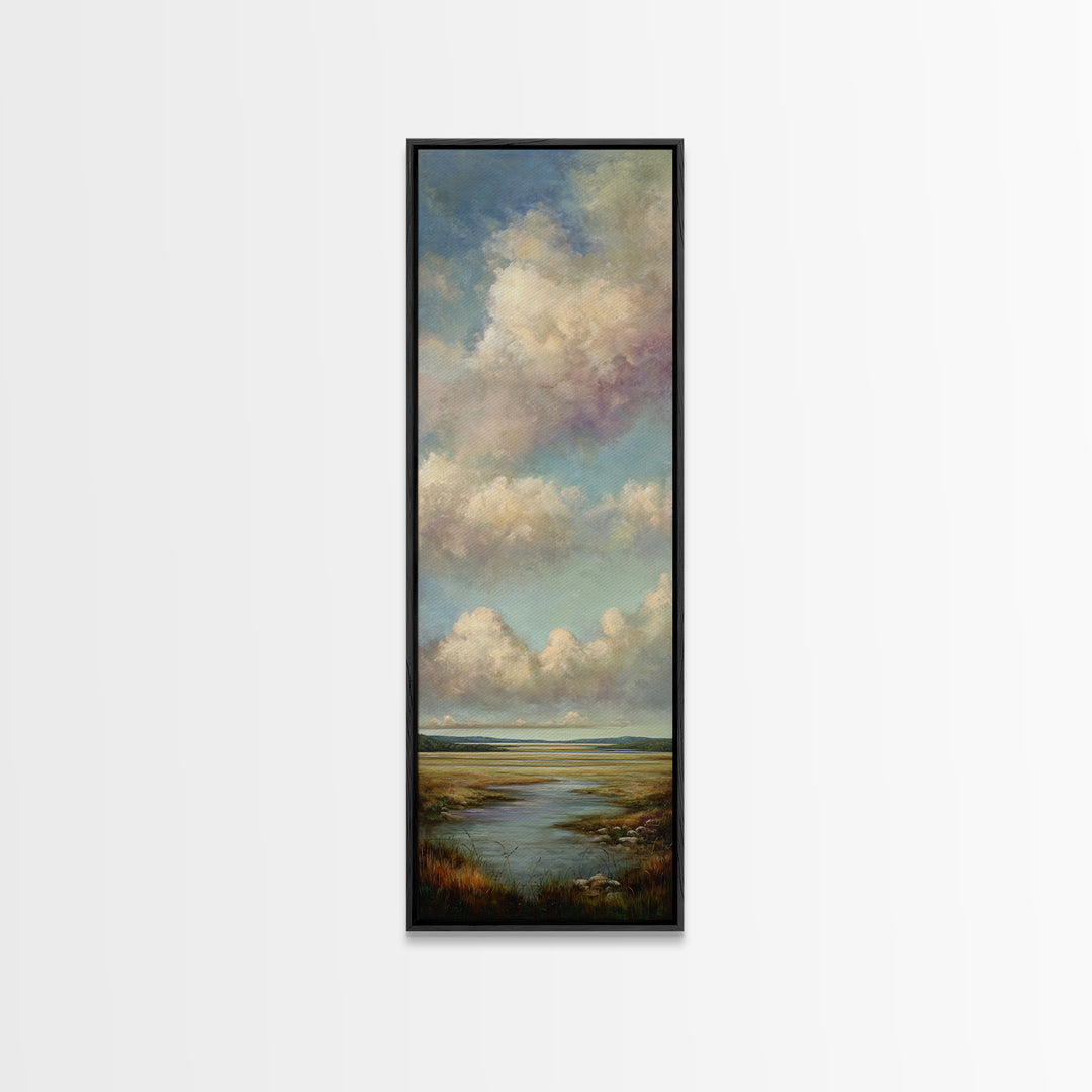 Tranquil Cloudscape with Blush Undertones Canvas Print, Above Bed Art, Japanese Wall Art, Bedroom Decor, Fine Art, Serenity, ABA-1x3-89