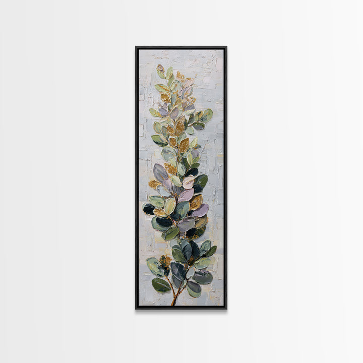Soft Eucalyptus Branches Arranged Symmetrically Canvas Print, Above Bed Art, Art Print, Bedroom Decor, Watercolor Art, Serenity, ABA-1x3-90
