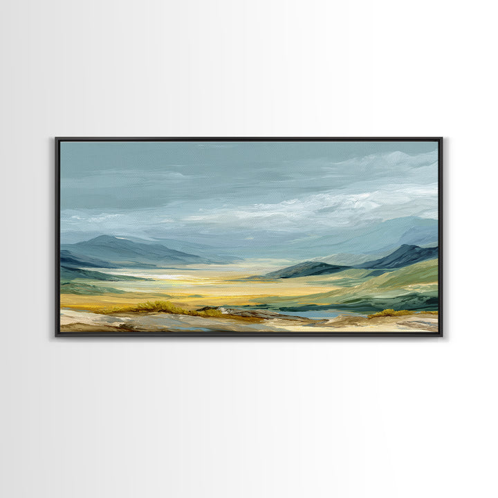 Soft Romantic Landscape Framed Canvas Print, Above Bed Art, Minimalist Decor, Bedroom Decor, Serenity, Textured Wall Art, ABA-2x1-13