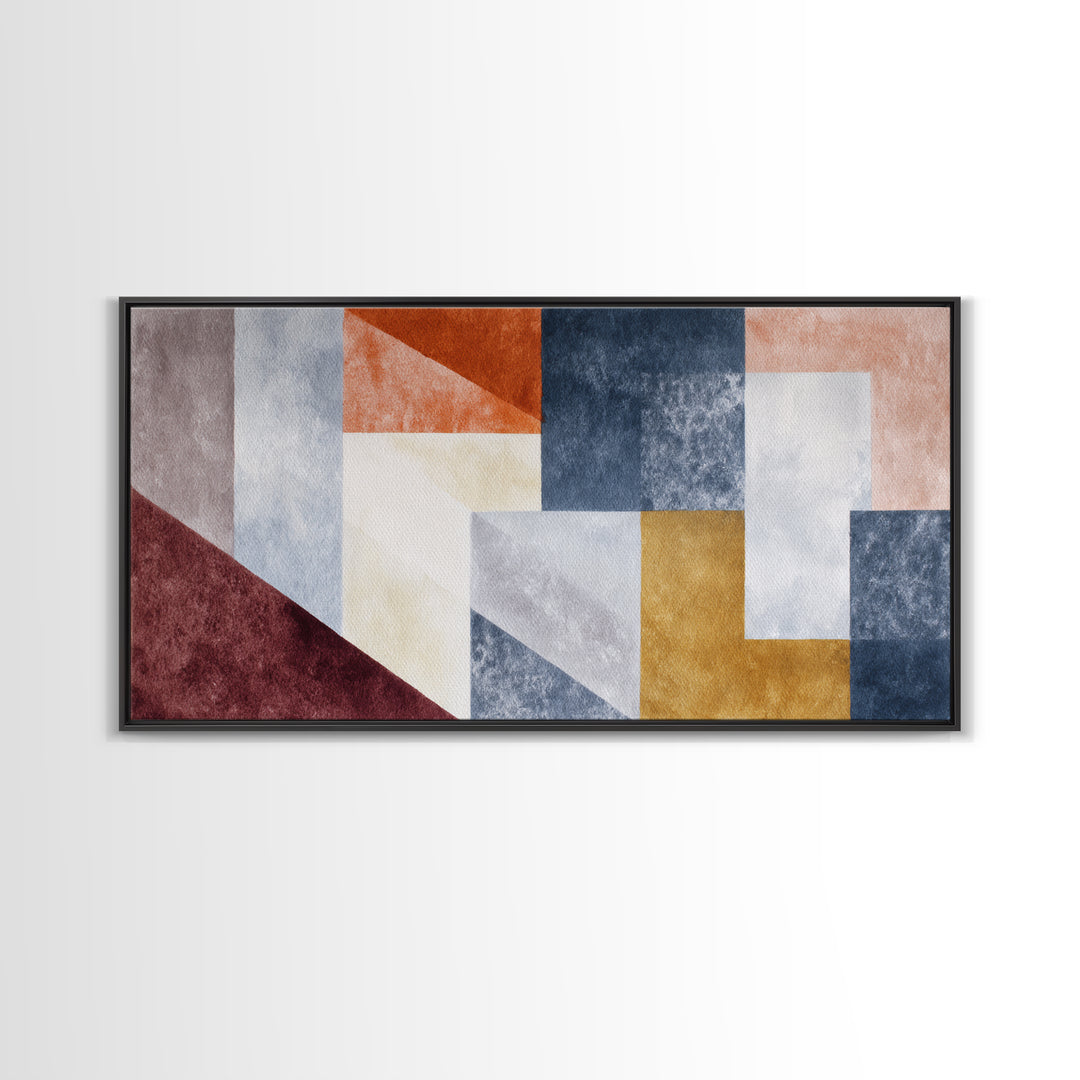 Abstract Sunrise Geometry Framed Canvas Print, Above Bed Art, Modern Decor, Bedroom Decor, Abstract Art, Serenity, ABA-2x1-16