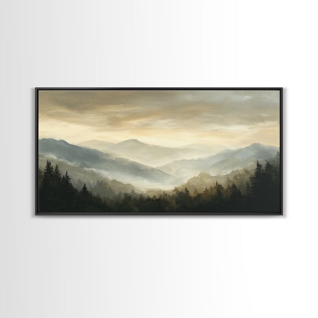 Panoramic Misty Mountain Landscape Canvas Print, Above Bed Art, Wall Art, Bedroom Decor, Fine Art, Serenity, Digital Print, ABA-2x1-21