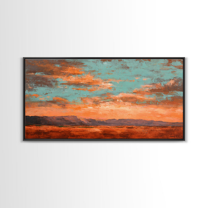 Dreamy Desert Sunset Framed Canvas Print, Above Bed Art, Bedroom Decor, Oil Painting, Serenity, Boho Decor, Western Decor, ABA-2x1-3