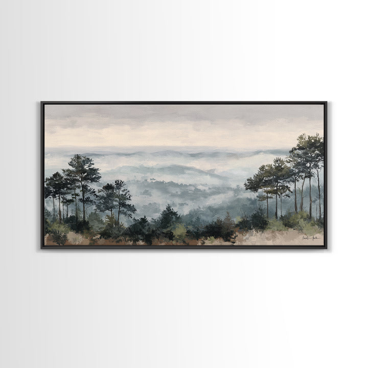 Quiet Forest Ridge Softened by Fog Framed Canvas Print, Above Bed Art, Art Print, Bedroom Decor, Fine Art, Serenity, Dorm Decor, ABA-2x1-34