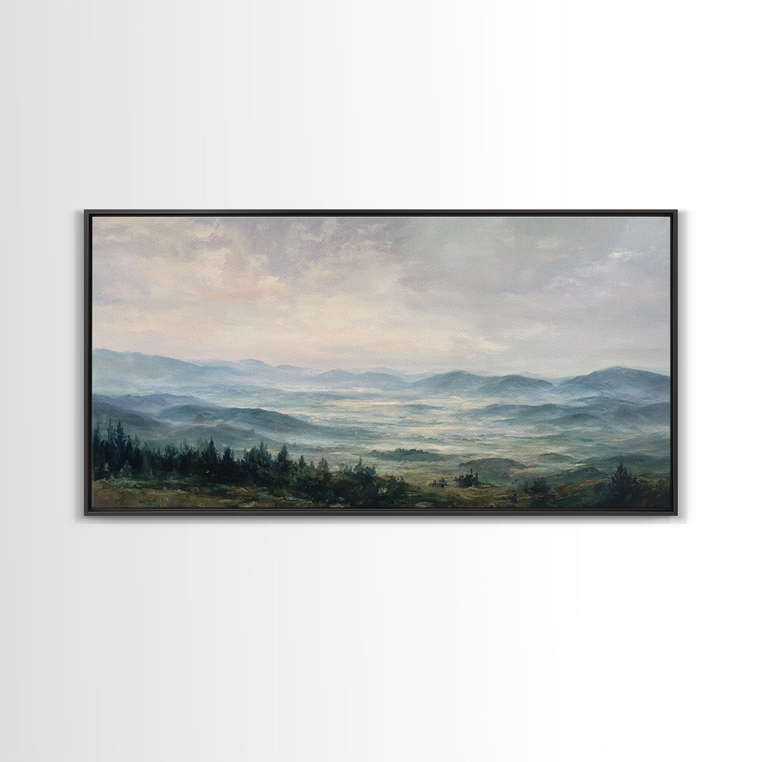 Soft Romantic Landscape Framed Canvas Print, Above Bed Art, Minimalist Decor, Bedroom Decor, Serenity, Textured Wall Art, ABA-2x1-37