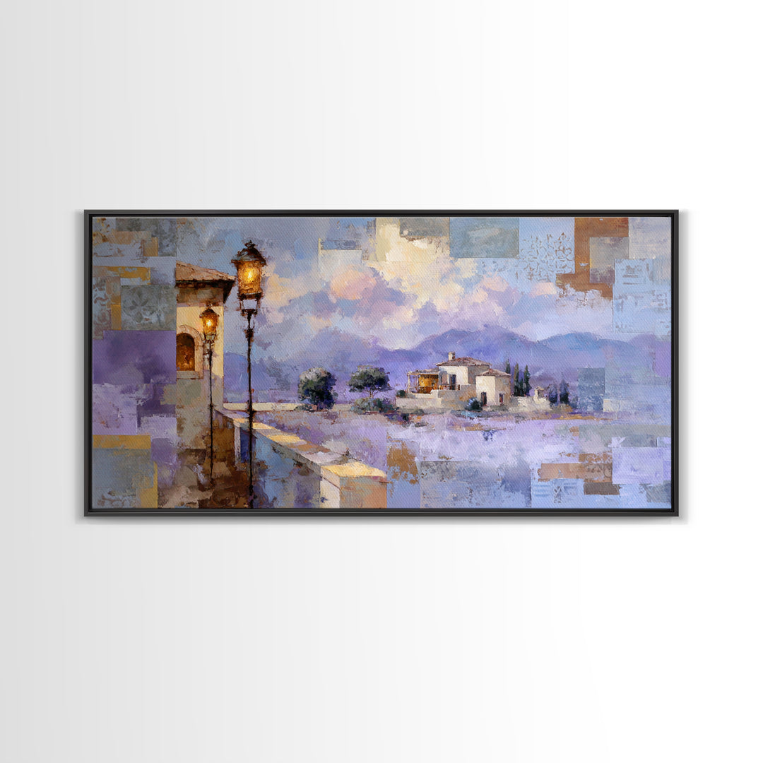 Oversized Lavender Field Canvas Print, Above Bed Art, Bedroom Decor, Oil Painting, Serenity, Whimsical Decor, ABA-2x1-39